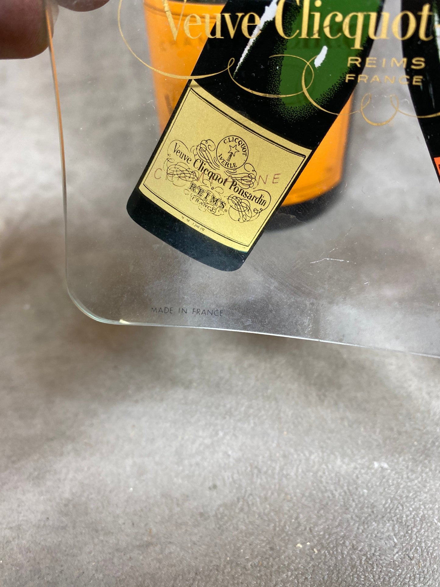 SELTENER Veuve Clicquot Ponsardin Aschenbecher, Vintage-Werbeartikel aus Glas, Champagner Reims, Frankreich, Vintage