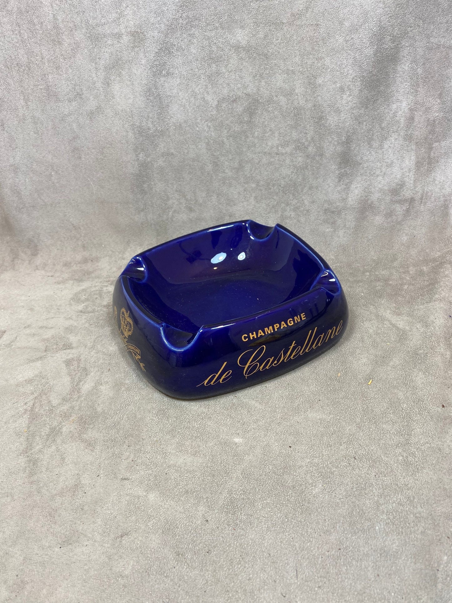 Vintage blue ceramic De Castellane champagne ashtray Made in France