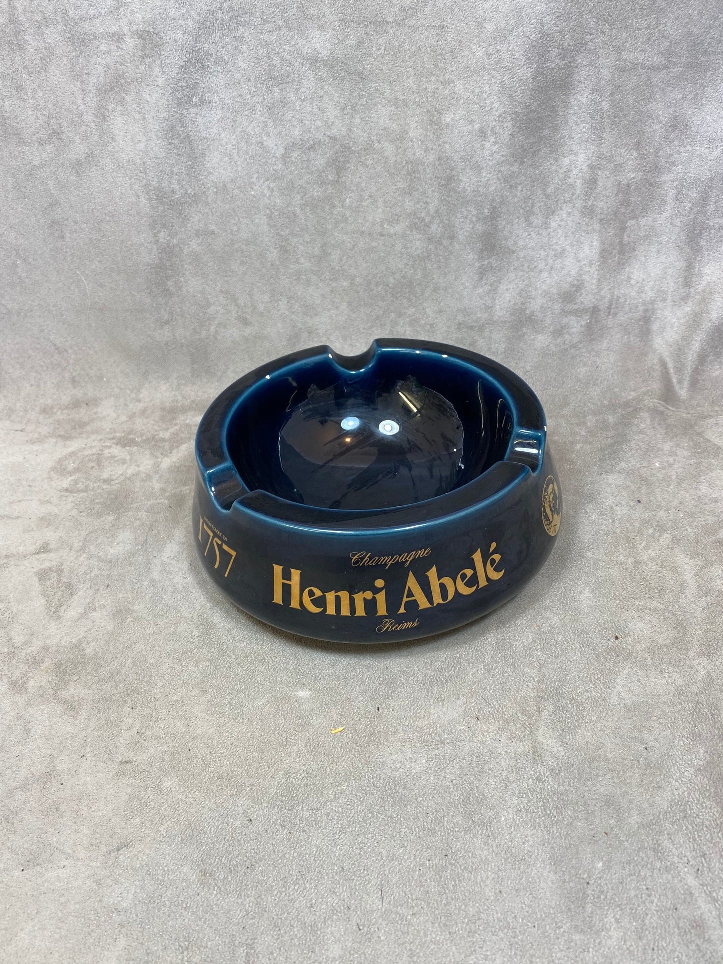 XXL ceramic ashtray in Champagne blue Henri Abelé Reims 1990s