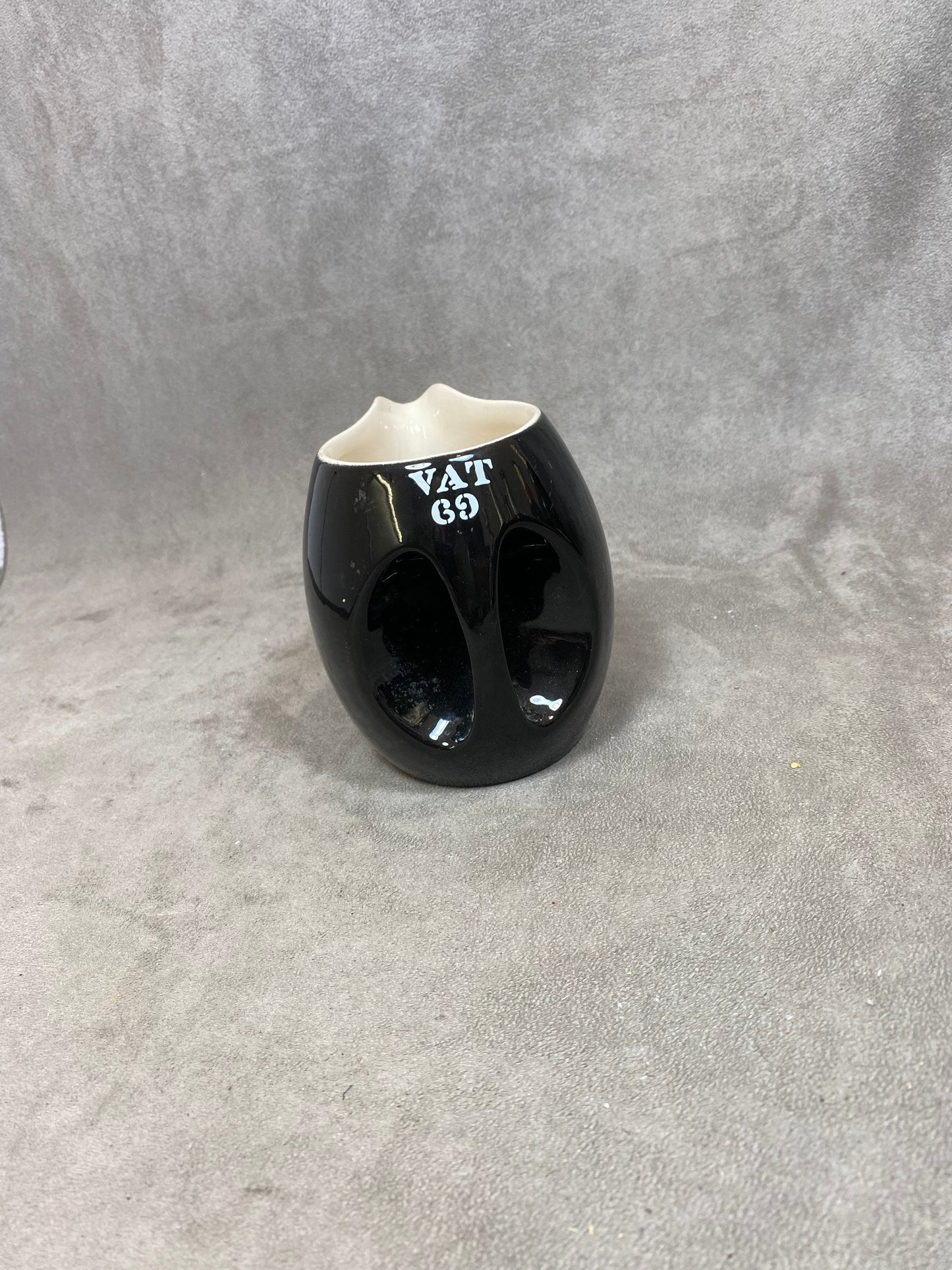 Vintage black VAT 69 ceramic advertising jug Made in England 1980s