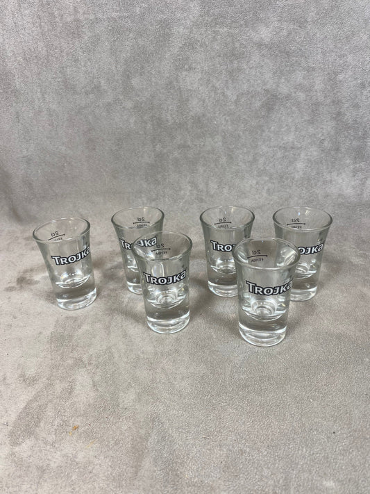 Set of 6 vintage TROJKA glass spirits and shooters