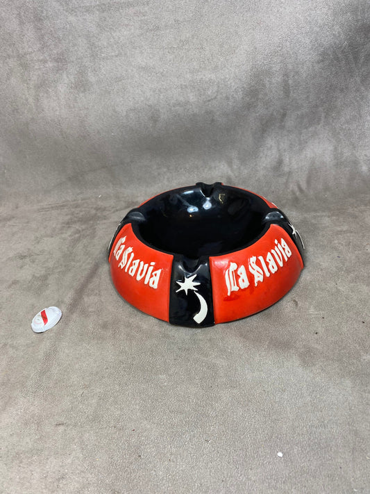 RARE XXL La Slavia beer ashtray in black and red ceramic vintage Made in France