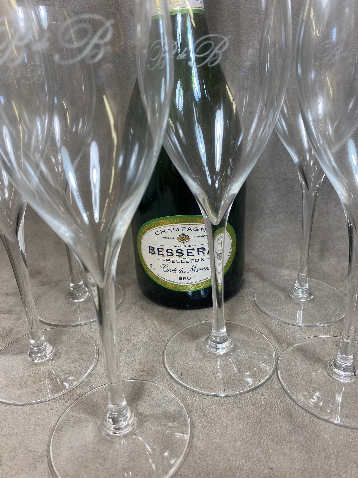 Lot de 6 coupes à champagne en verre  Besserat de Bellefon vintage Made in France