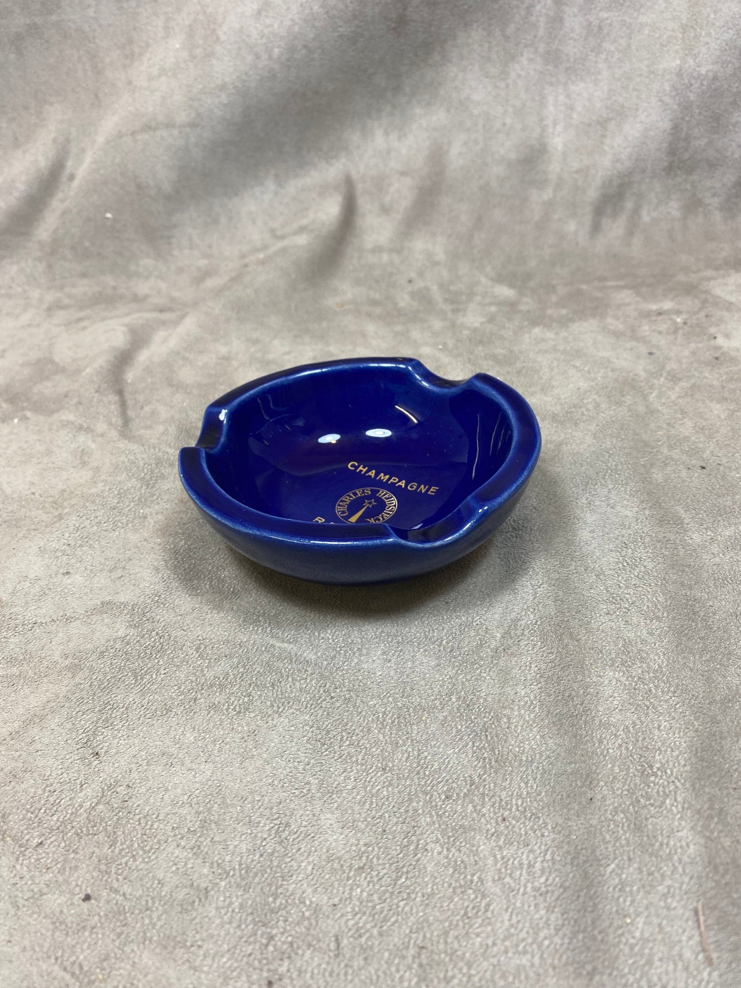 Vintage Charles Heidsieck Blue Ceramic Champagne Ashtray 1980s