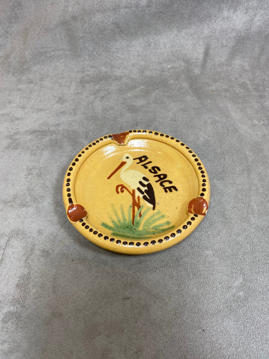 Ashtray in Stoneware Region of France, Alsace Stork decoration, Made in France, Vintage 1970