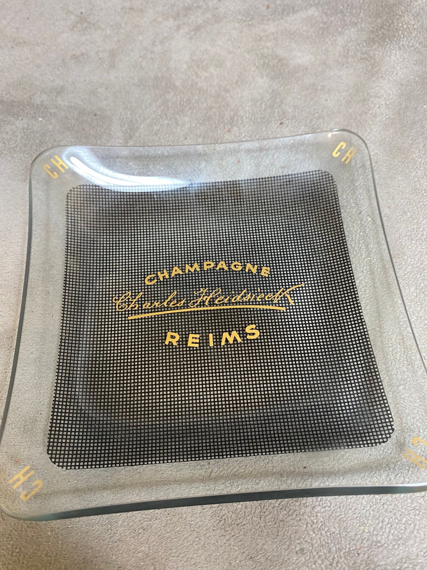 Cendrier en verre champagne Charles Heidsieck vintage Années 1980