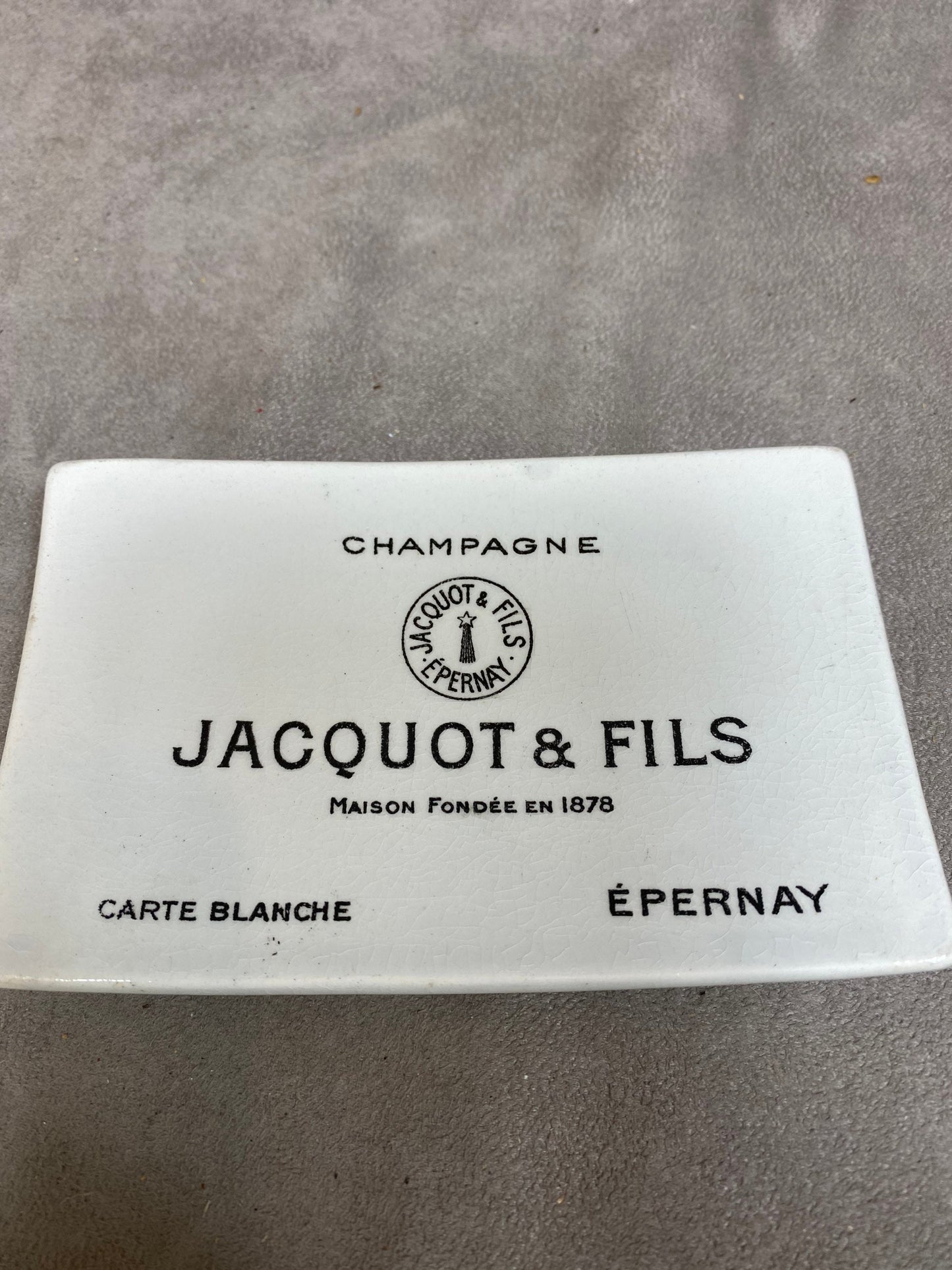 Cendrier Publicitaire en Porcelaine de Luneville, Champagne Jacquot & Fils Carte Blanche Epernay, Made in France, Vintage 1980