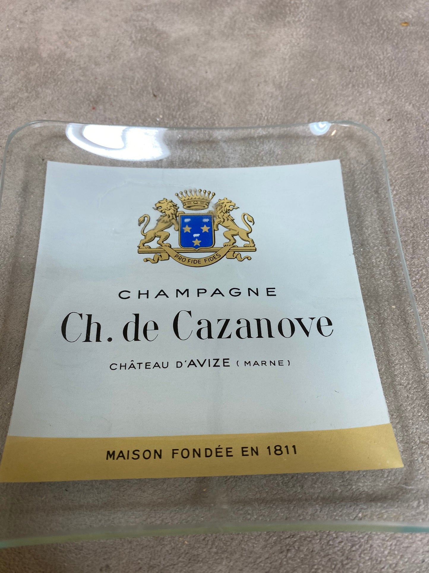 Advertising Glass Ashtray, Champagne Charles de Cazanove, Made in France, Vintage 1970