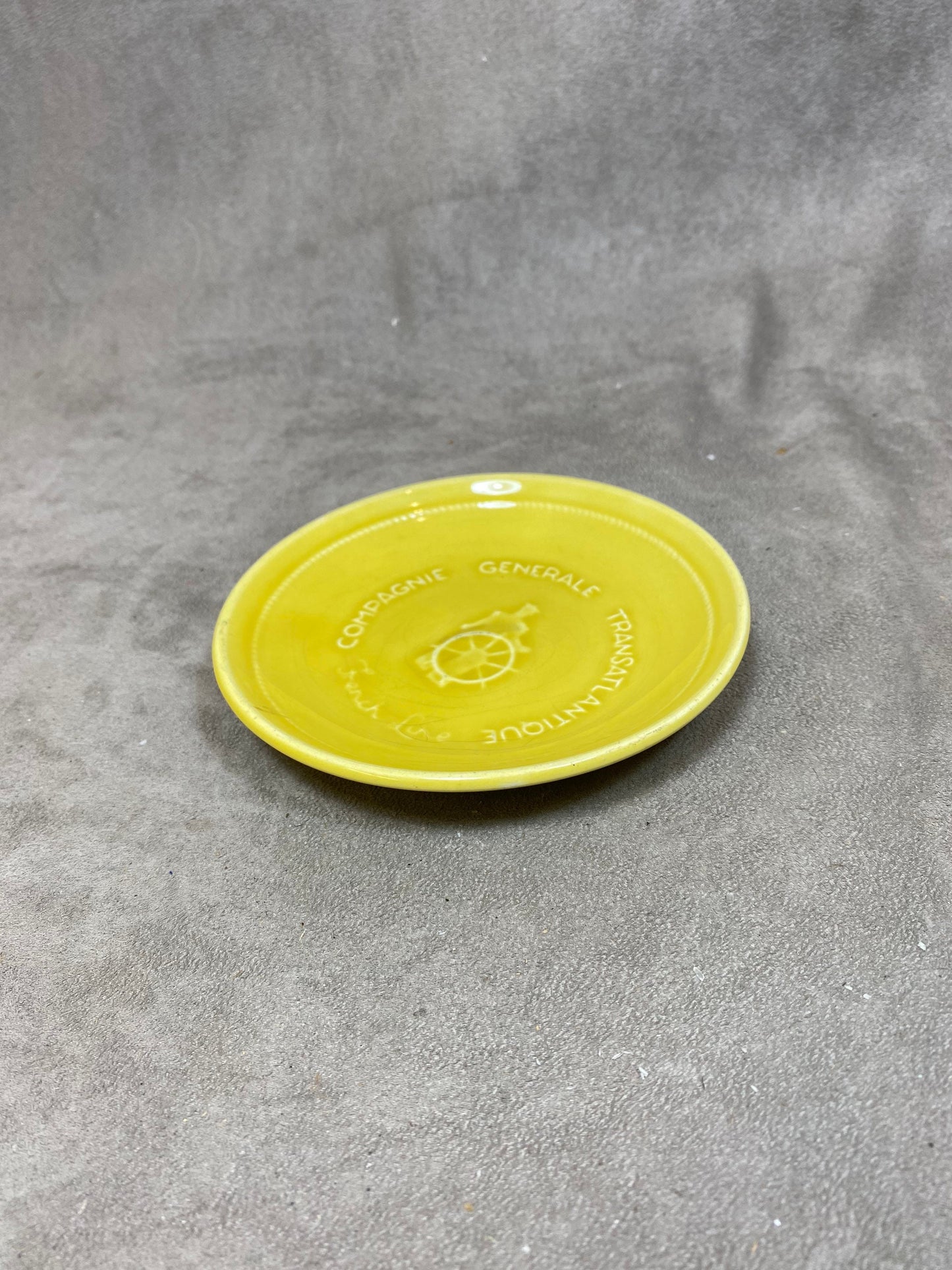 Advertising ashtray in earthenware, Compagnie Générale Transatlantique French Line, Made in France, Vintage 1960