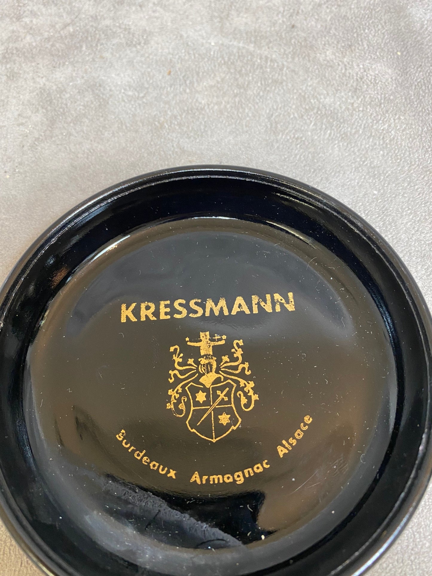 Werbeaschenbecher aus Glas, Kressmann Bordeaux Armagnac Elsass, von Magnier Blangy, Made in France, Vintage 1980