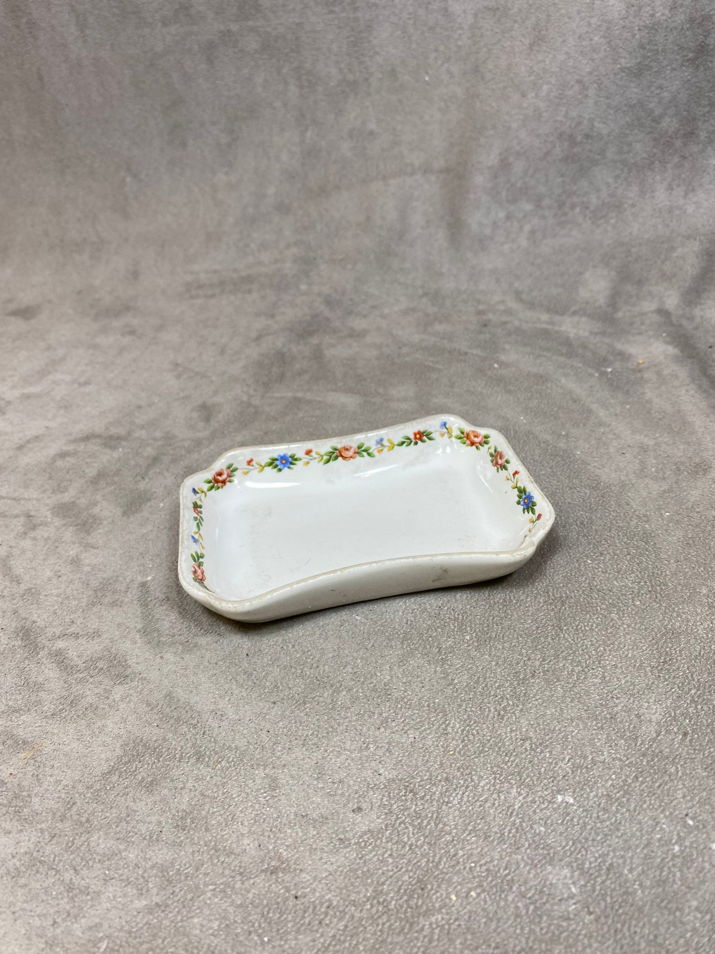 Earthenware ashtray with flower pattern, Made in France, Vintage 1970