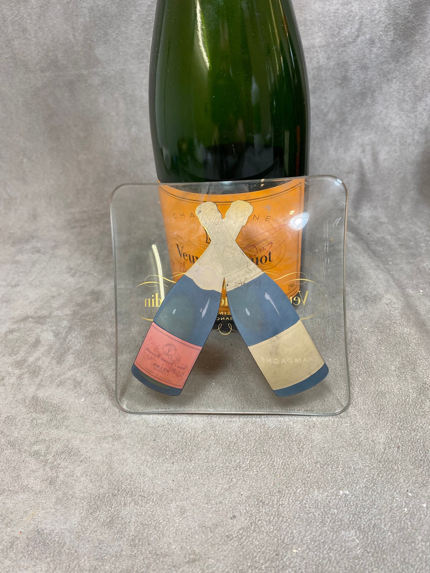 SELTENER Veuve Clicquot Ponsardin Aschenbecher, Vintage-Werbeartikel aus Glas, Champagner Reims, Frankreich, Vintage