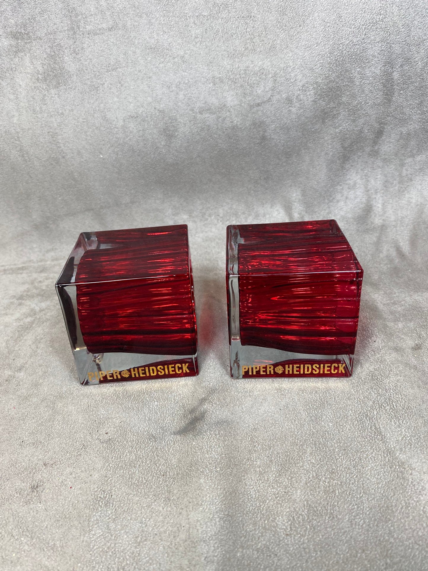 Lot de 2 Photophore Champagne Piper-Heidsieck en verre rouge vintage Made in France