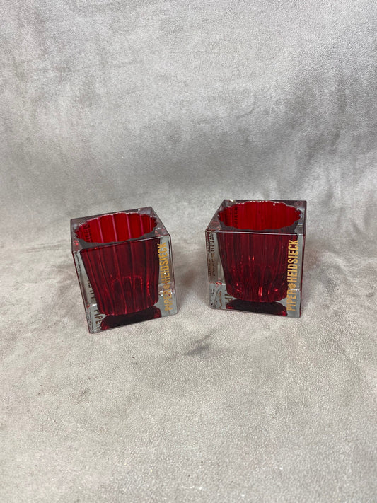 Lot de 2 Photophore Champagne Piper-Heidsieck en verre rouge vintage Made in France