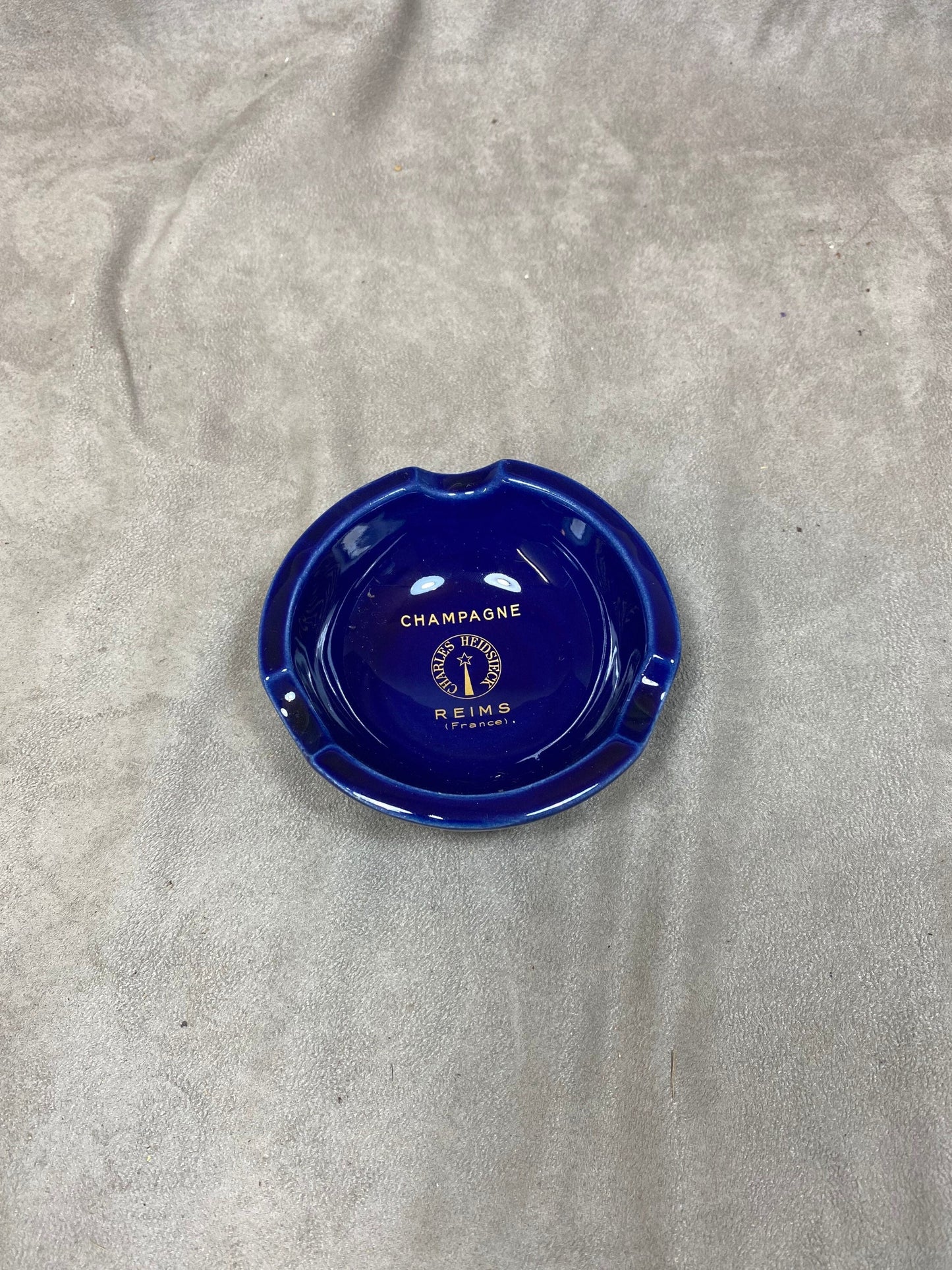 Vintage Charles Heidsieck Blue Ceramic Champagne Ashtray 1980s