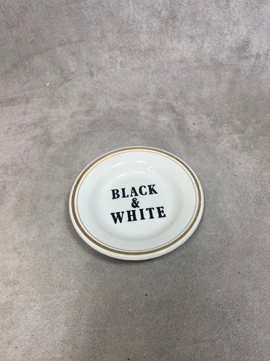 Vintage Keller and Guerin Porcelain Black&amp;White Whisky Ashtray 1980s