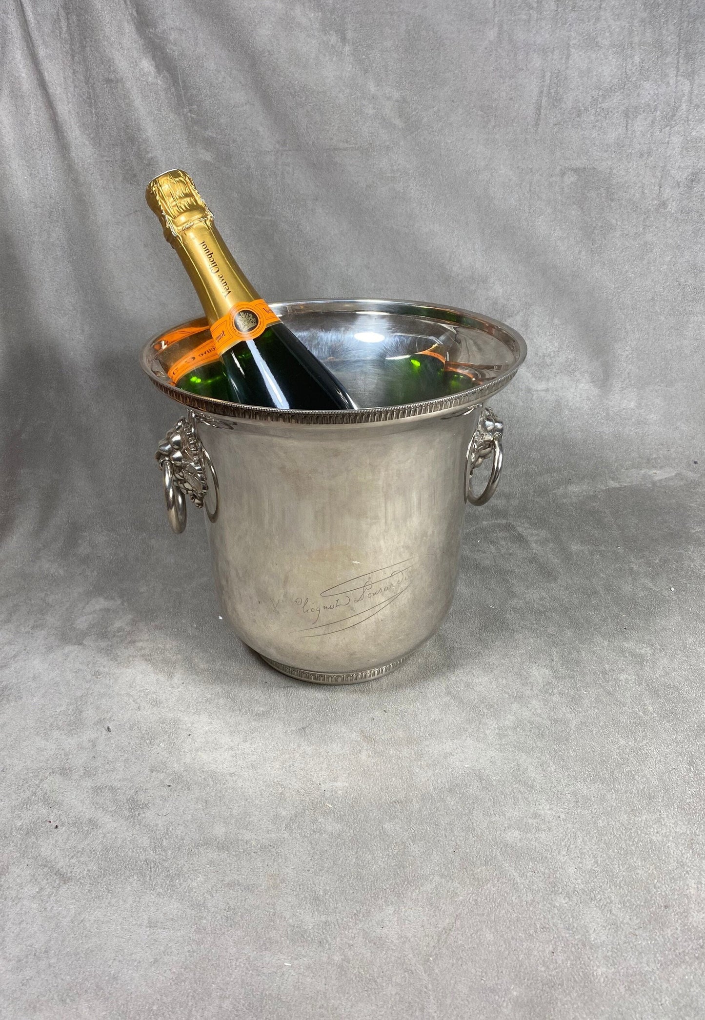 VERY RARE Veuve Clicquot Magnificent silver metal bucket for champagne bottle Champagne Made in France