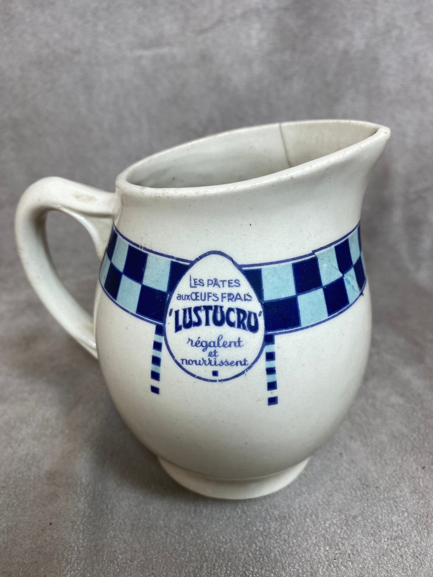 Lustucru advertising pitcher by Georges Dreyfus, old ceramic Made in France