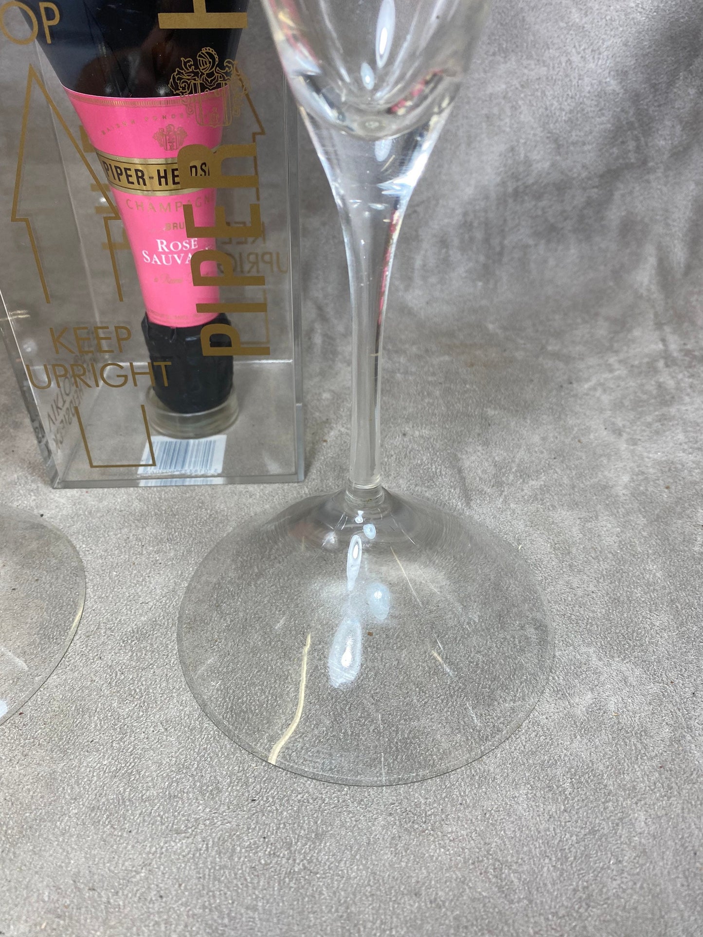 VERY RARE Set of 2 Vintage Piper-Heidsieck Champagne Crystal Flutes by Viktor&amp;Rolf in Steel 1980s