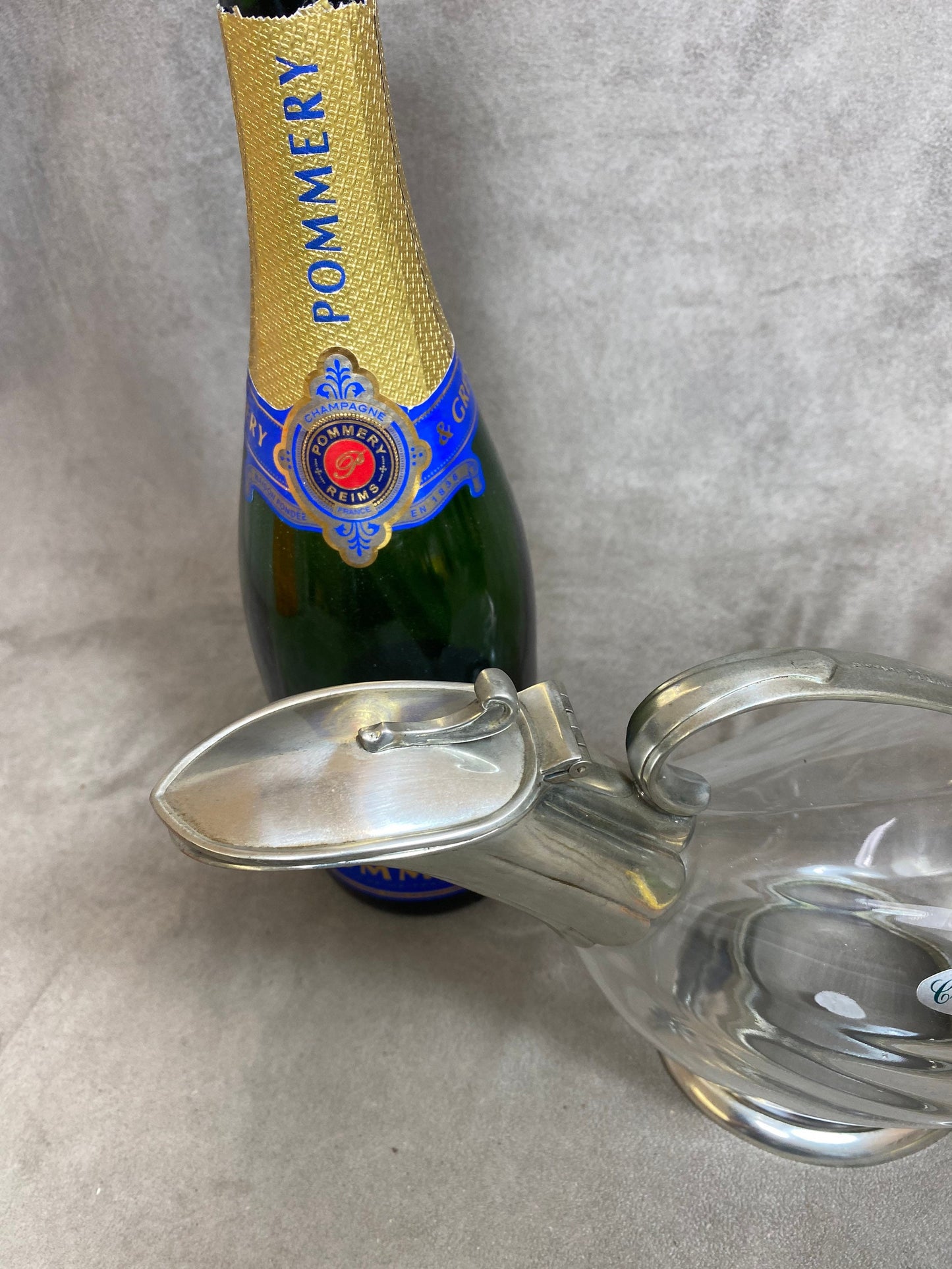 VERY RARE Carafe à décanter en cristal et etain Champagne Pommery vintage Made in France 1960