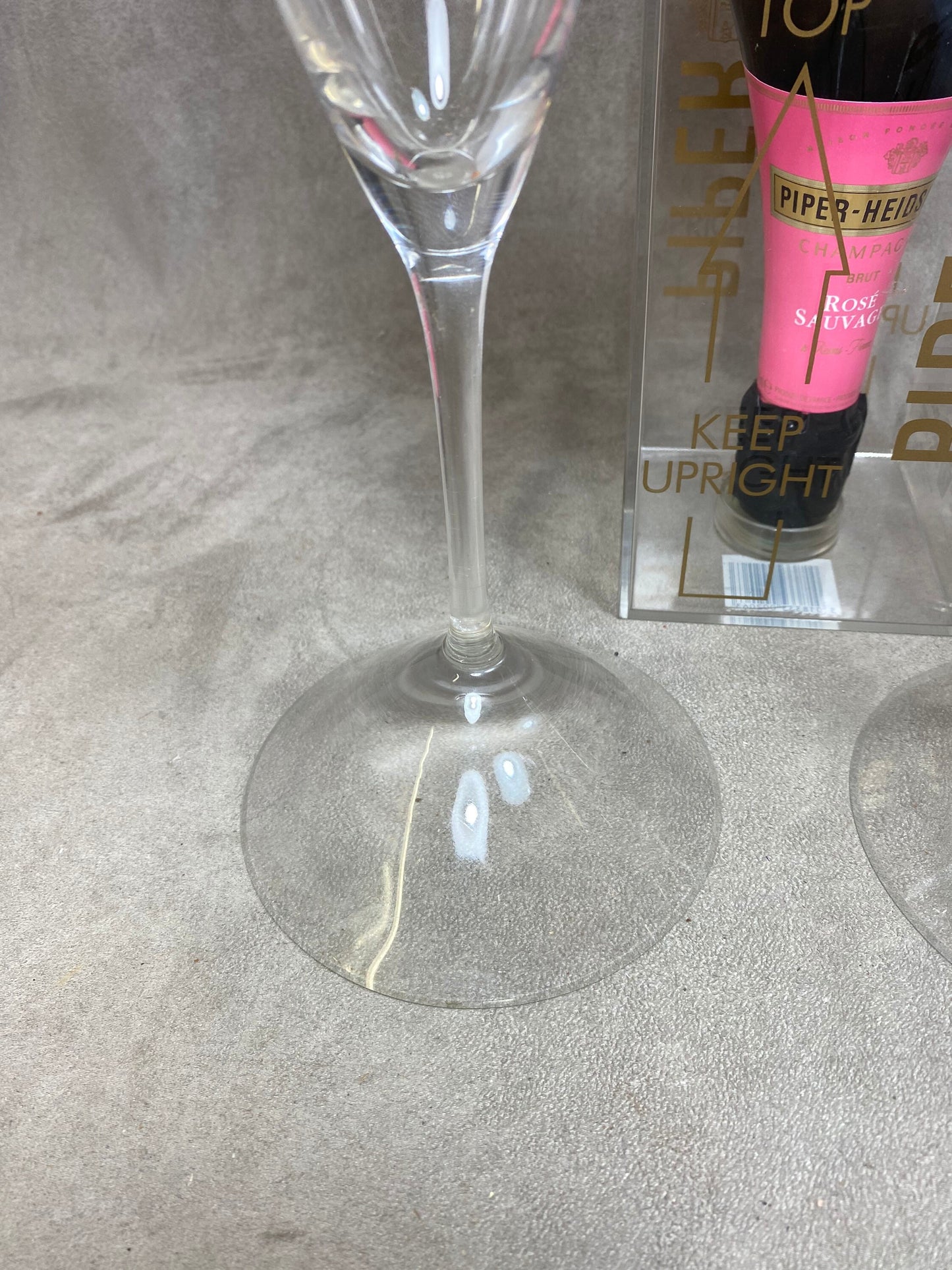 VERY RARE Set of 2 Vintage Piper-Heidsieck Champagne Crystal Flutes by Viktor&amp;Rolf in Steel 1980s