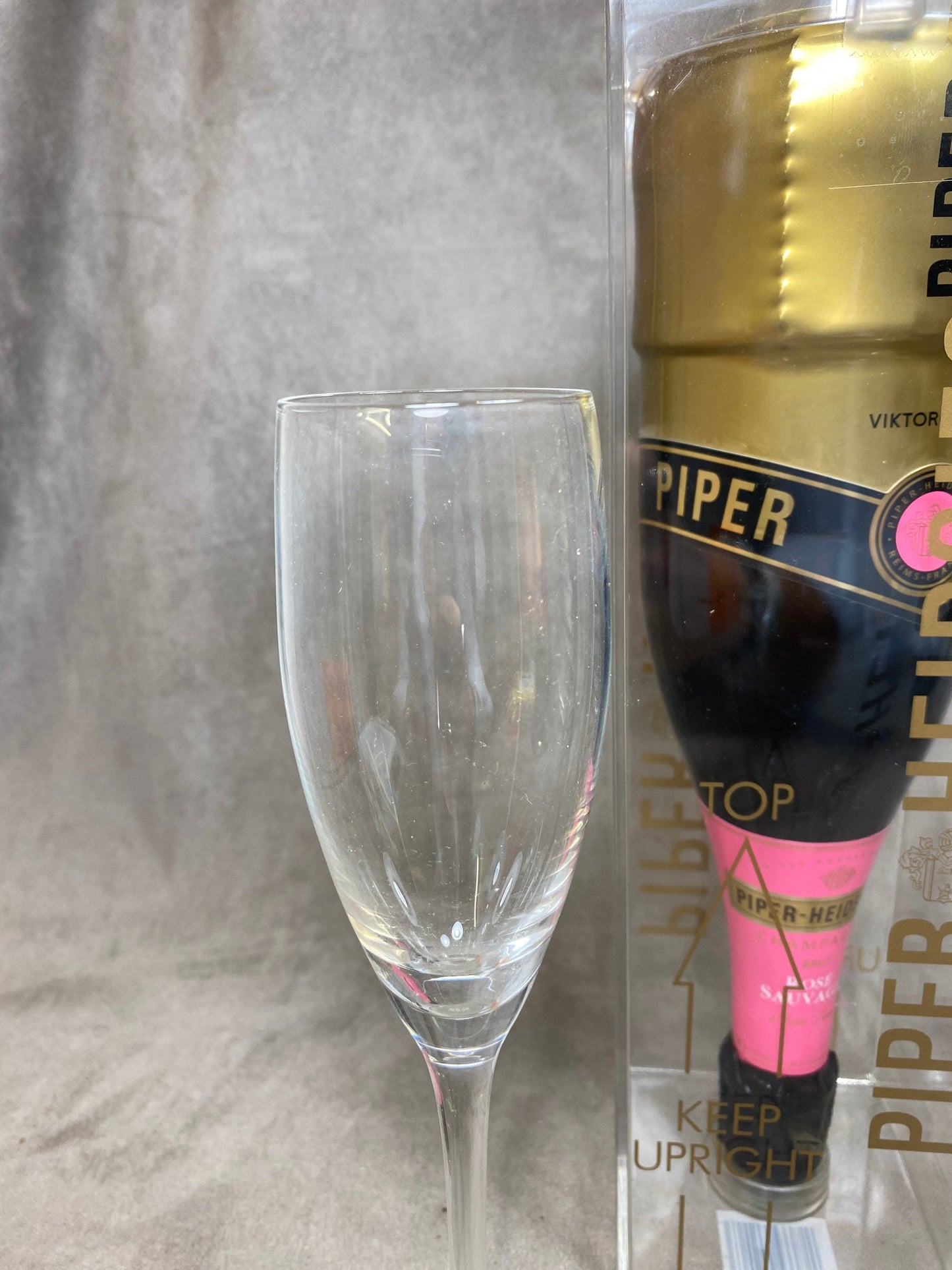 VERY RARE Set of 2 Vintage Piper-Heidsieck Champagne Crystal Flutes by Viktor&amp;Rolf in Steel 1980s