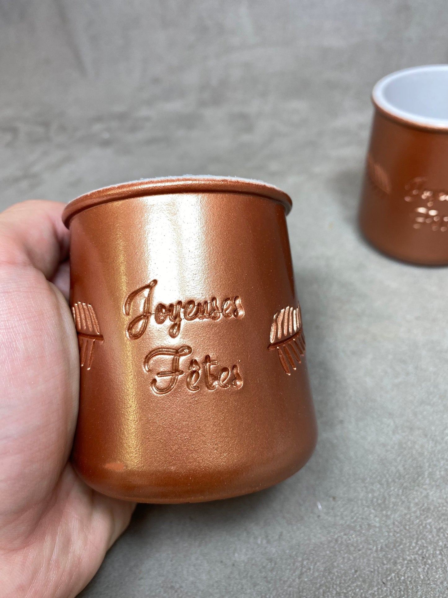 2 pot de yaourt La fermière édition spéciale " Joyeuse fêtes" pour Noël en terre cuite émaillée doré vintage made in France