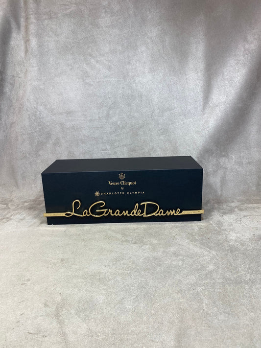 VERY RARE Veuve Clicquot porte bouteille bois et métal or La Grande Dame by Charlotte Olympia Années 1990