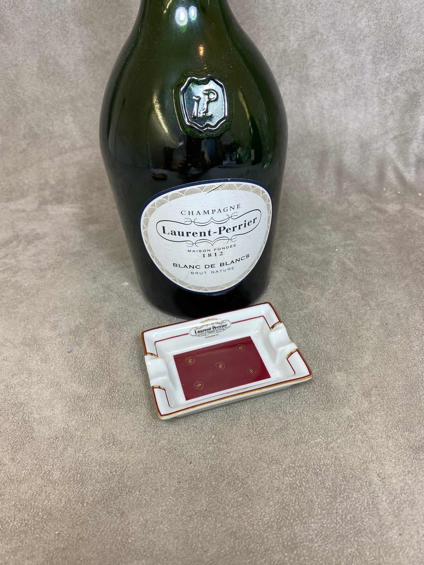 Advertising ashtray in earthenware, Champagne Laurent-Perrier, Made in France, Vintage 1970