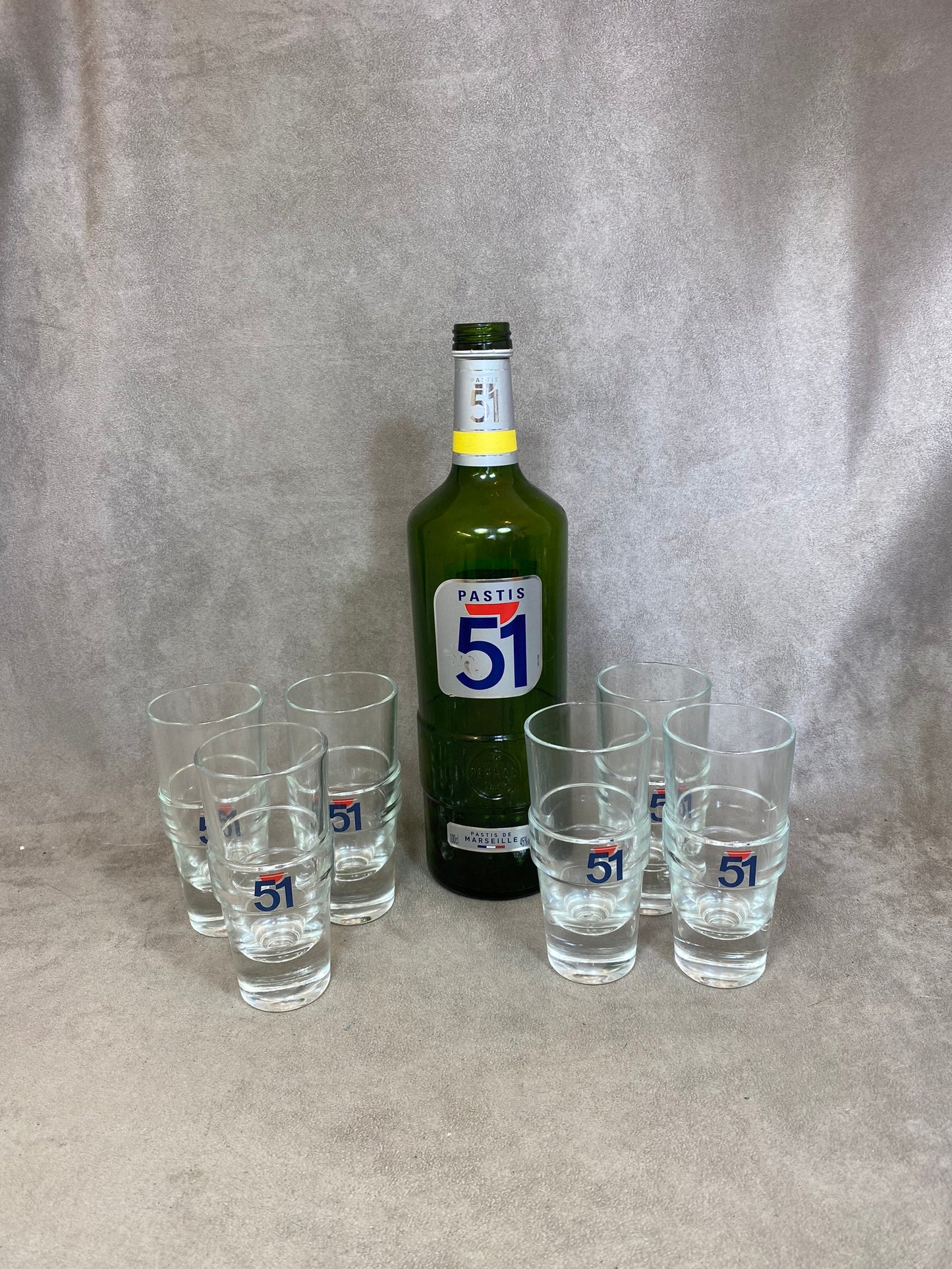 Set of 6 Pastis glasses Pastis 51 in vintage retro glass Made in France 1970s