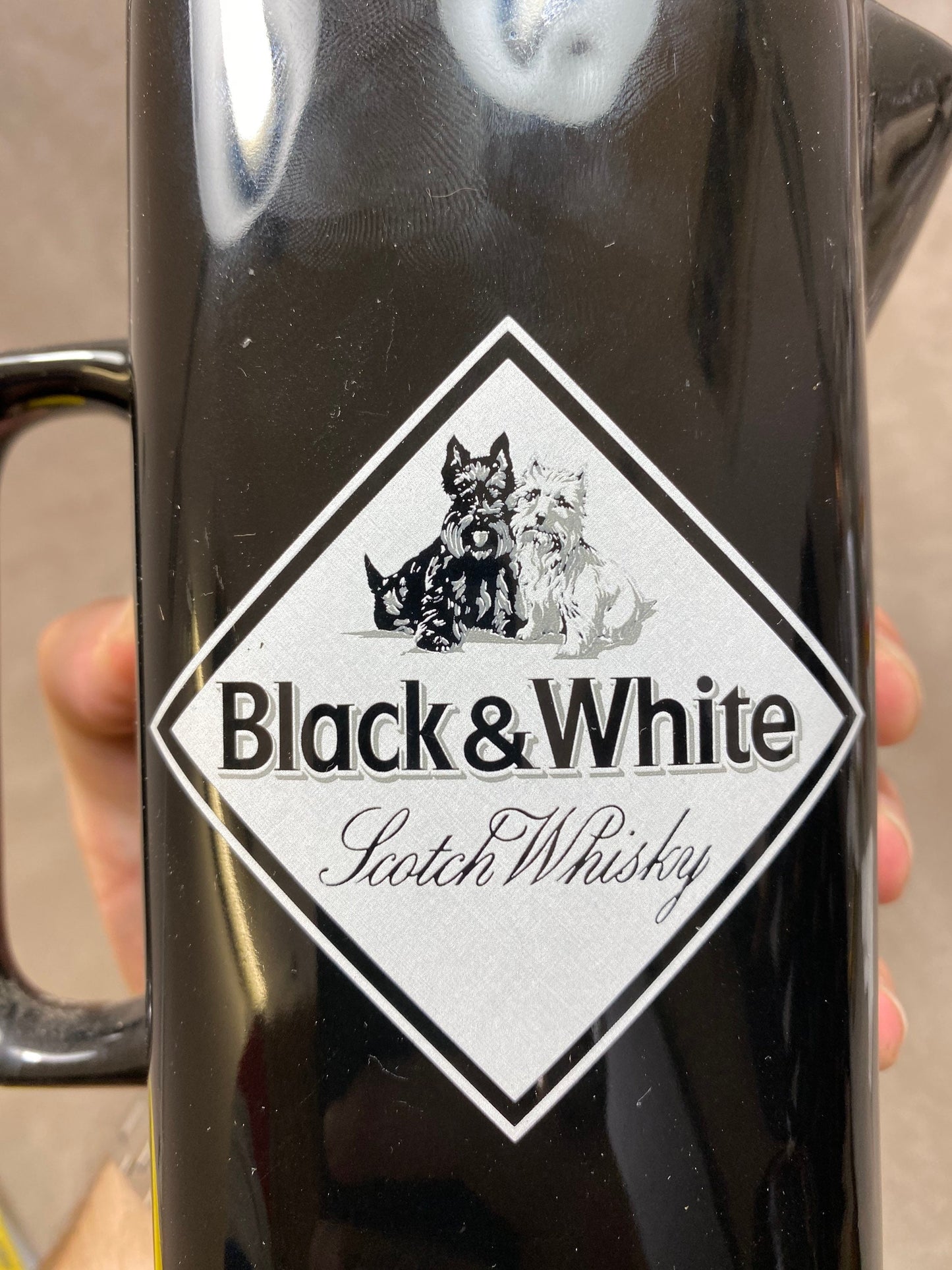 Vintage Black &amp; White Ceramic Advertising Jug Made in England 1980s