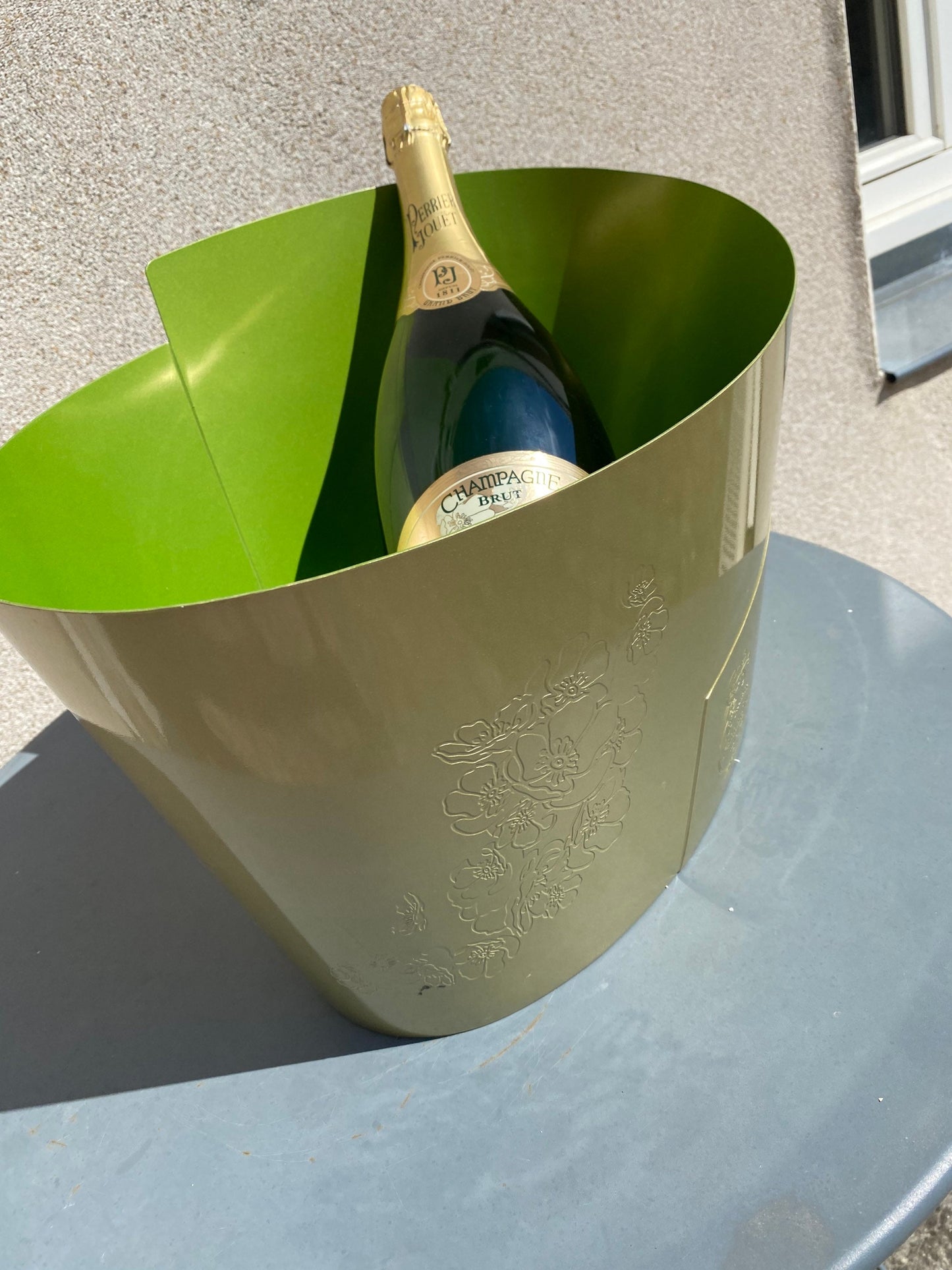 RARE Perrier-Jouët Seau vasque à Champagne en métal vert Perrier-Jouet Années 1990