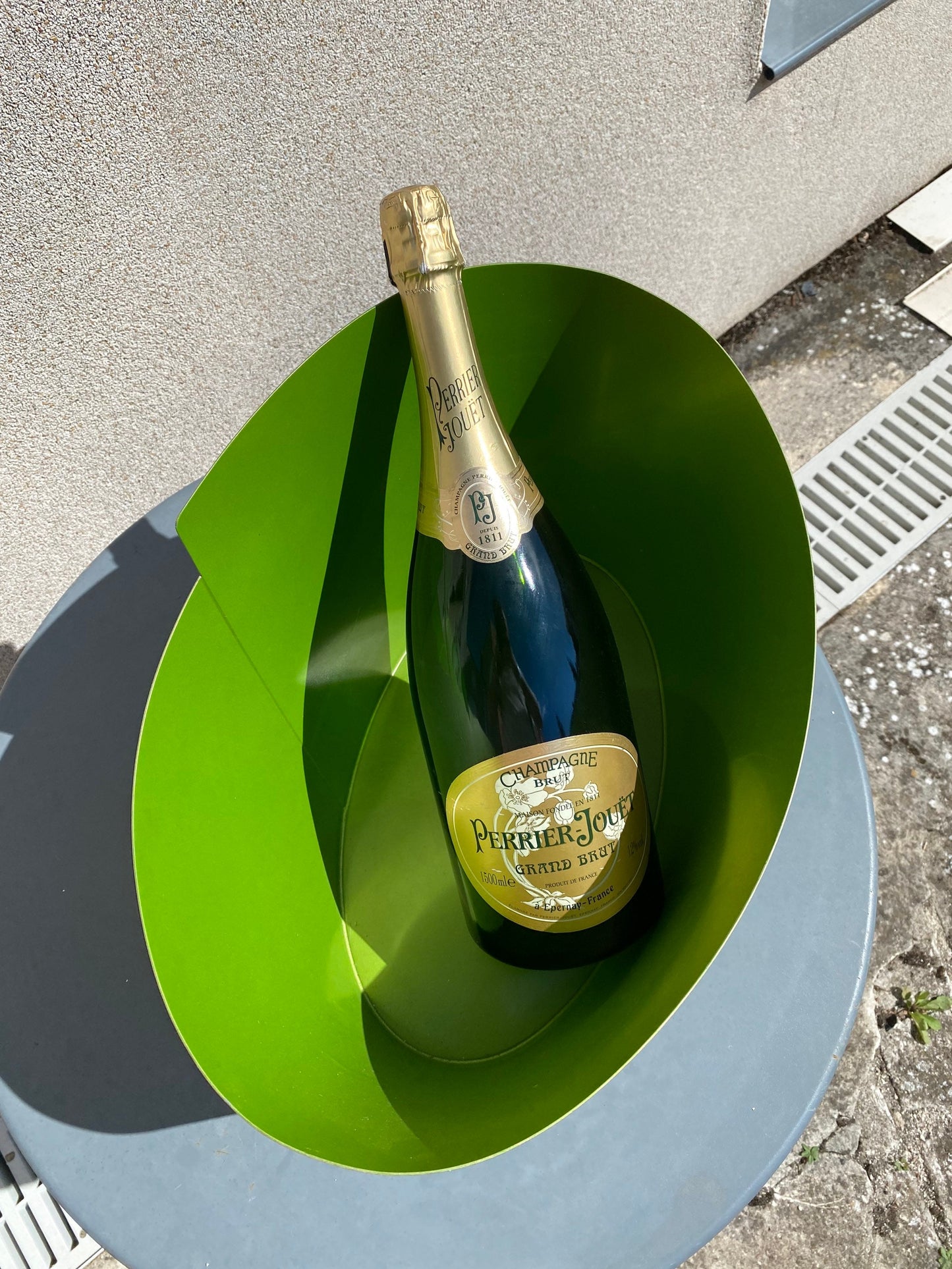 SELTENER Perrier-Jouët Champagner-Eimer aus grünem Metall, Perrier-Jouet, 1990er Jahre