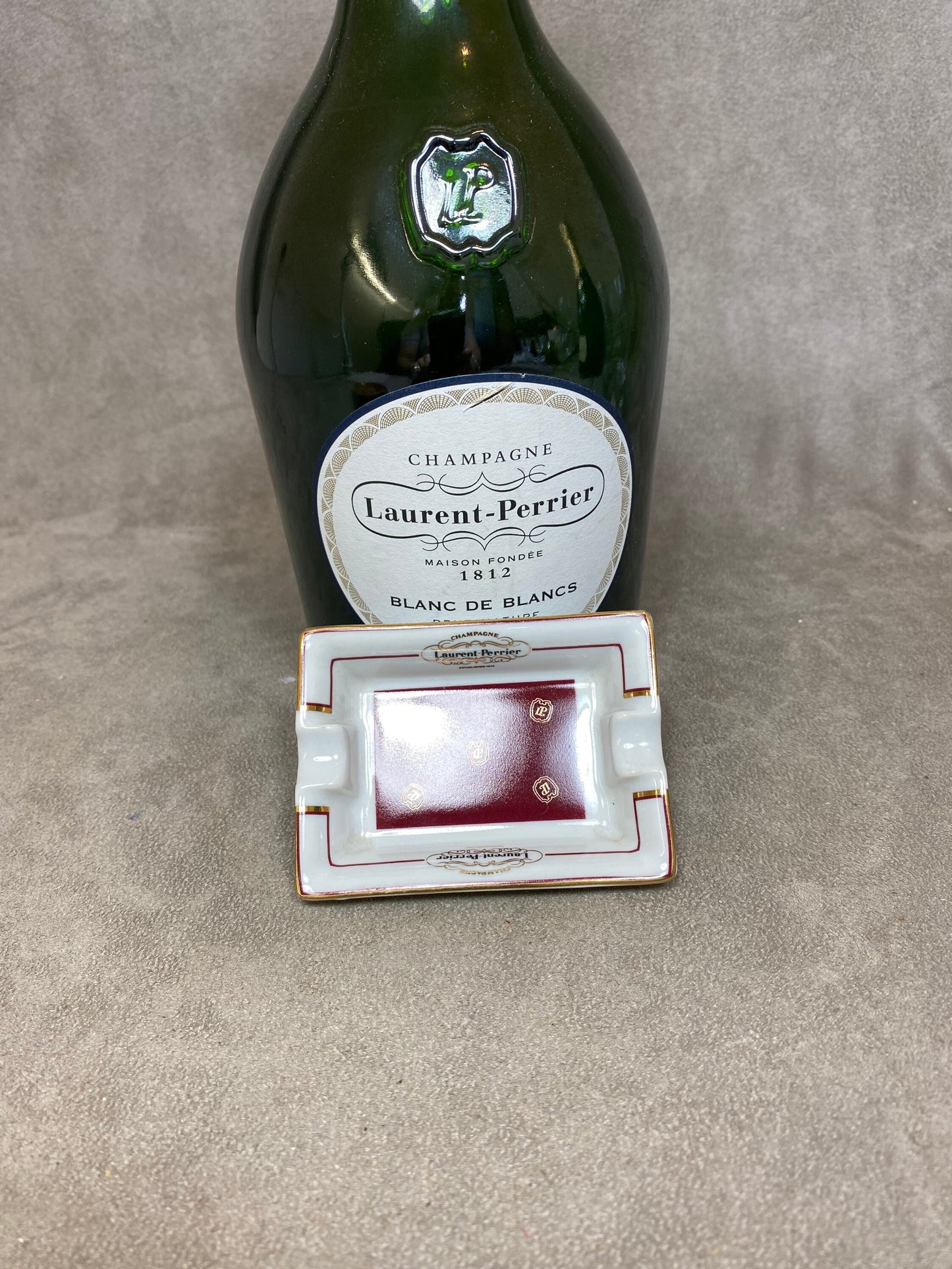 Advertising ashtray in earthenware, Champagne Laurent-Perrier, Made in France, Vintage 1970