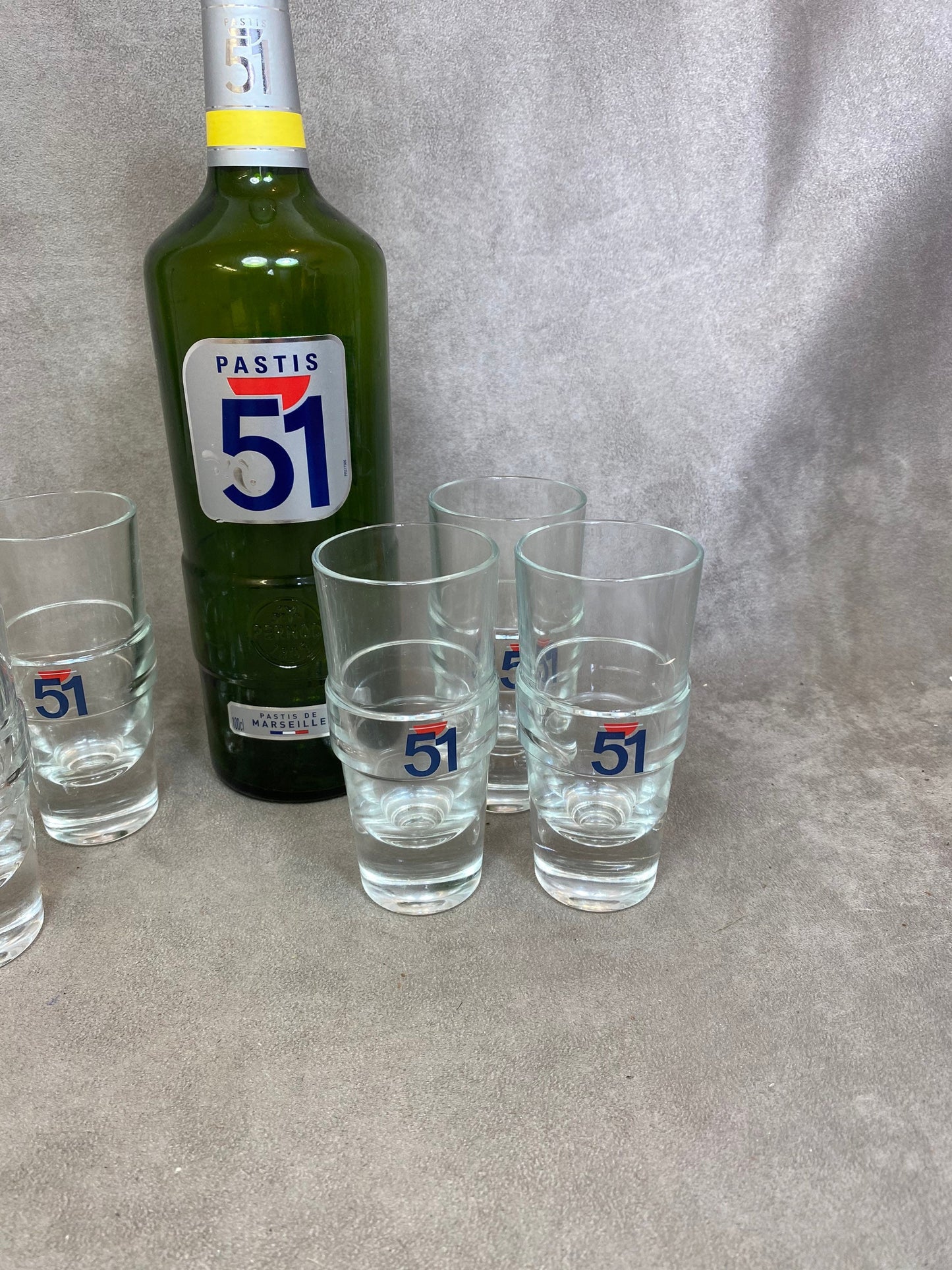Set of 6 Pastis glasses Pastis 51 in vintage retro glass Made in France 1970s