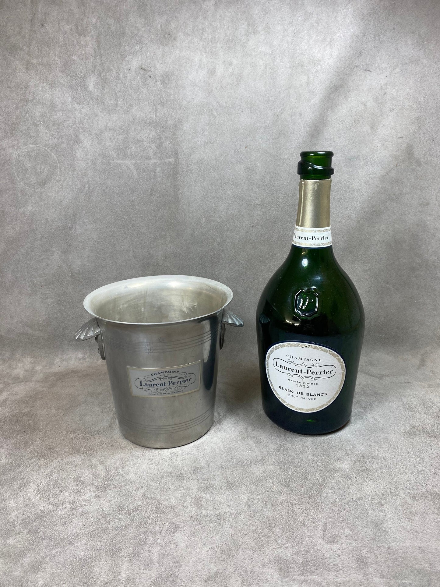 RARE Small champagne bucket aluminum ice bucket Laurent-Perrier vintage made in France 1970s