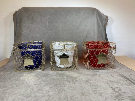 VERY RARE Set of 3 La Nation French Champagne Buckets Blue White Red Plastic in a Gold Metal Box