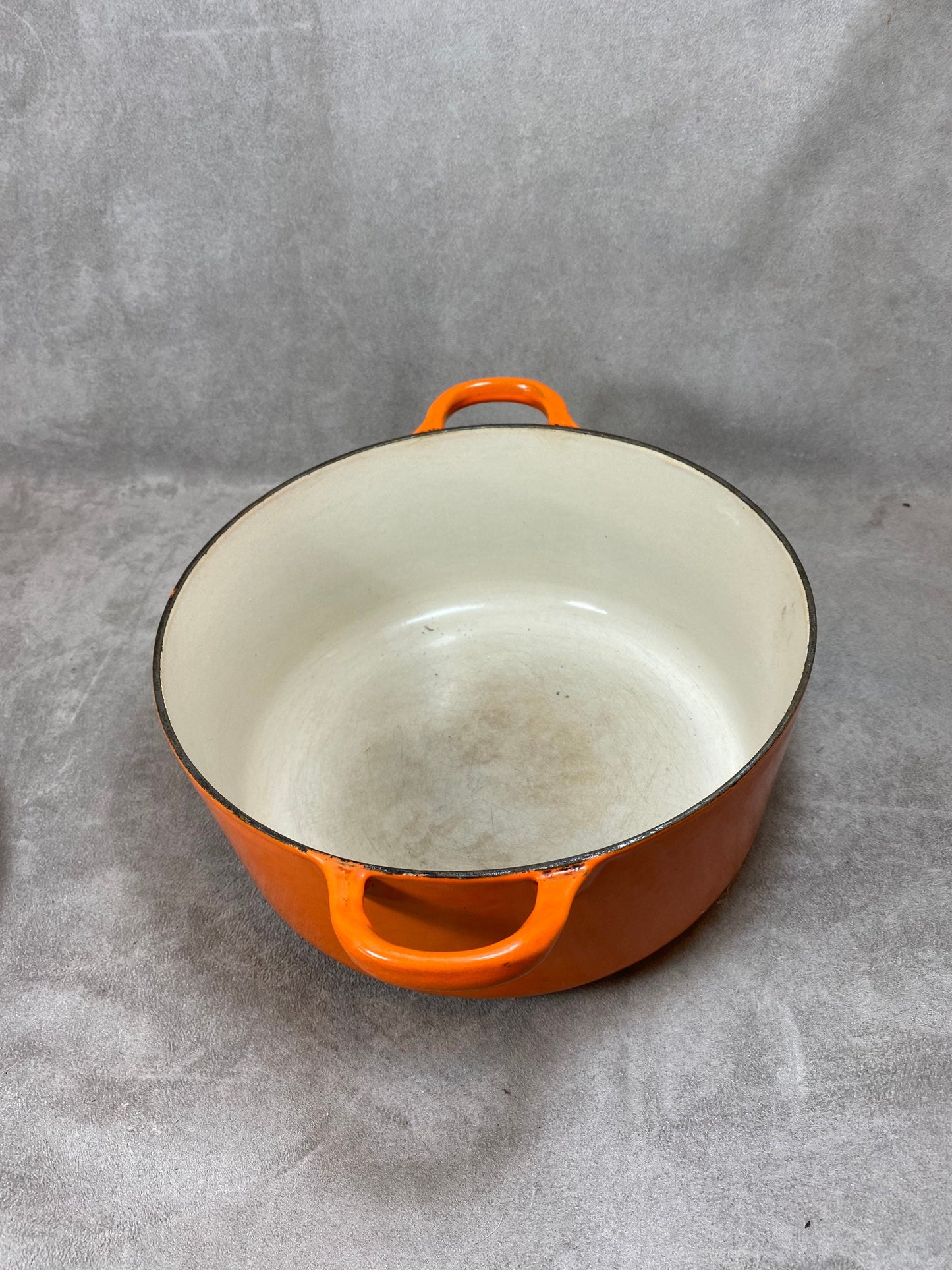 Vintage Le Creuset Cousance Orange Cast Iron Casserole Dish Made in France 1980s