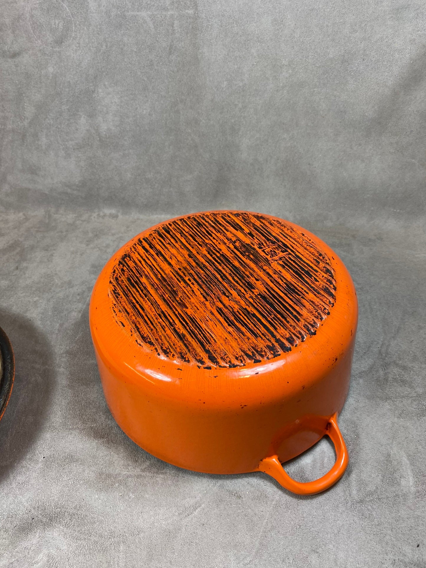 Vintage Le Creuset Cousance Orange Cast Iron Casserole Dish Made in France 1980s