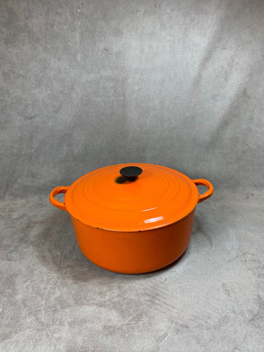 Vintage Le Creuset Cousance Orange Cast Iron Casserole Dish Made in France 1980s