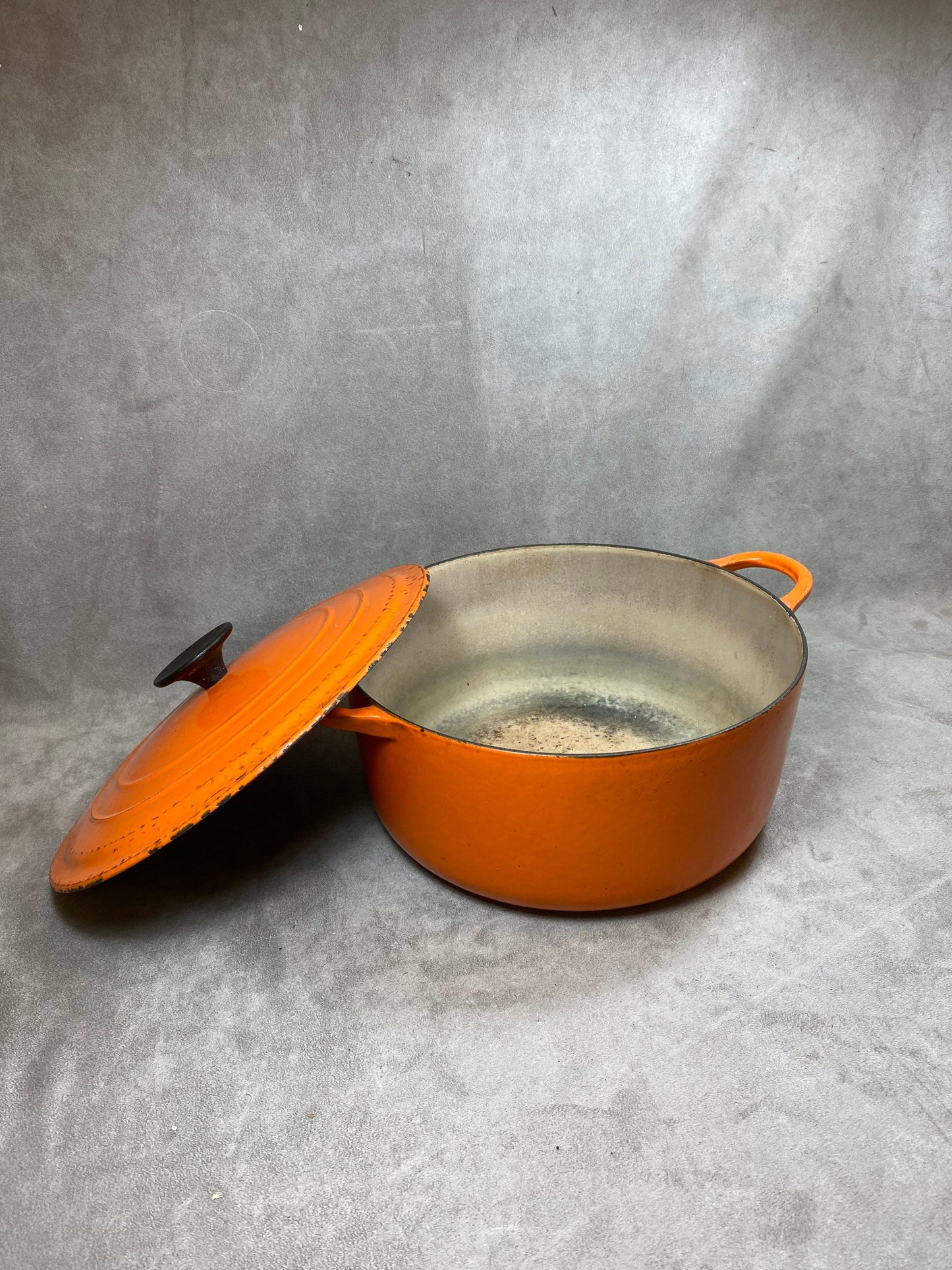 Vintage Le Creuset Cousance Orange Gusseisen Auflaufform Made in France 1980er Jahre