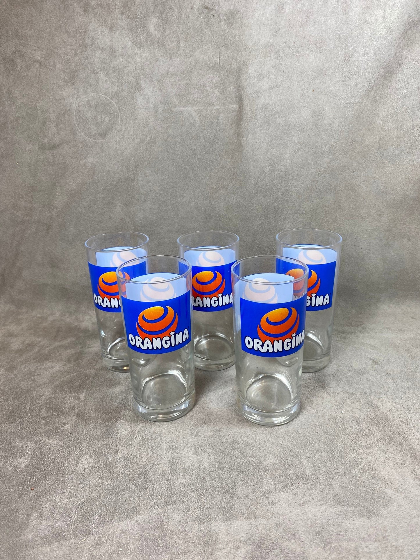 Set of 5 Orangina glasses in vintage glass Made in France