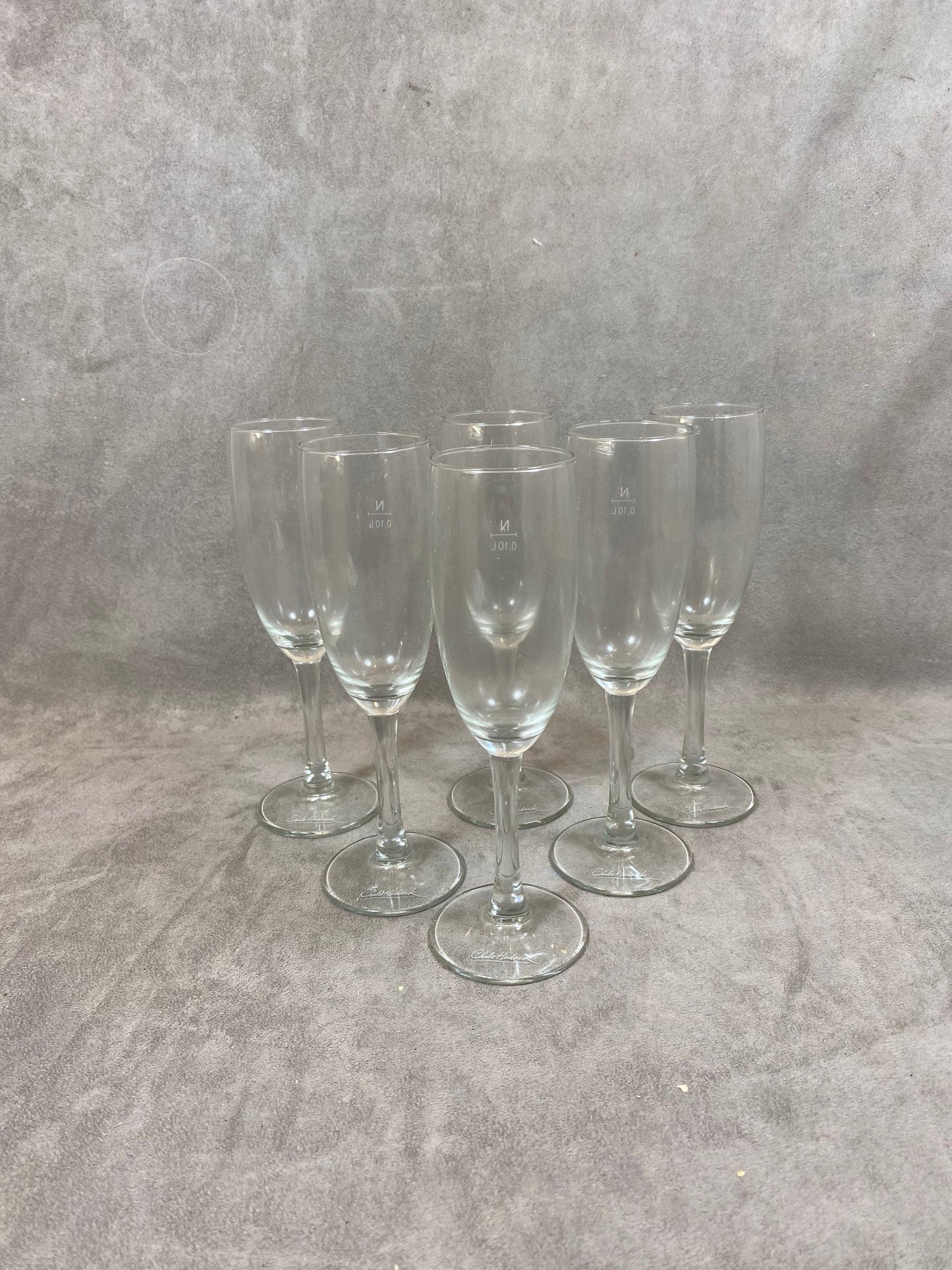 Set of 6 vintage crystal champagne flutes Charles Heidsieck 1980s