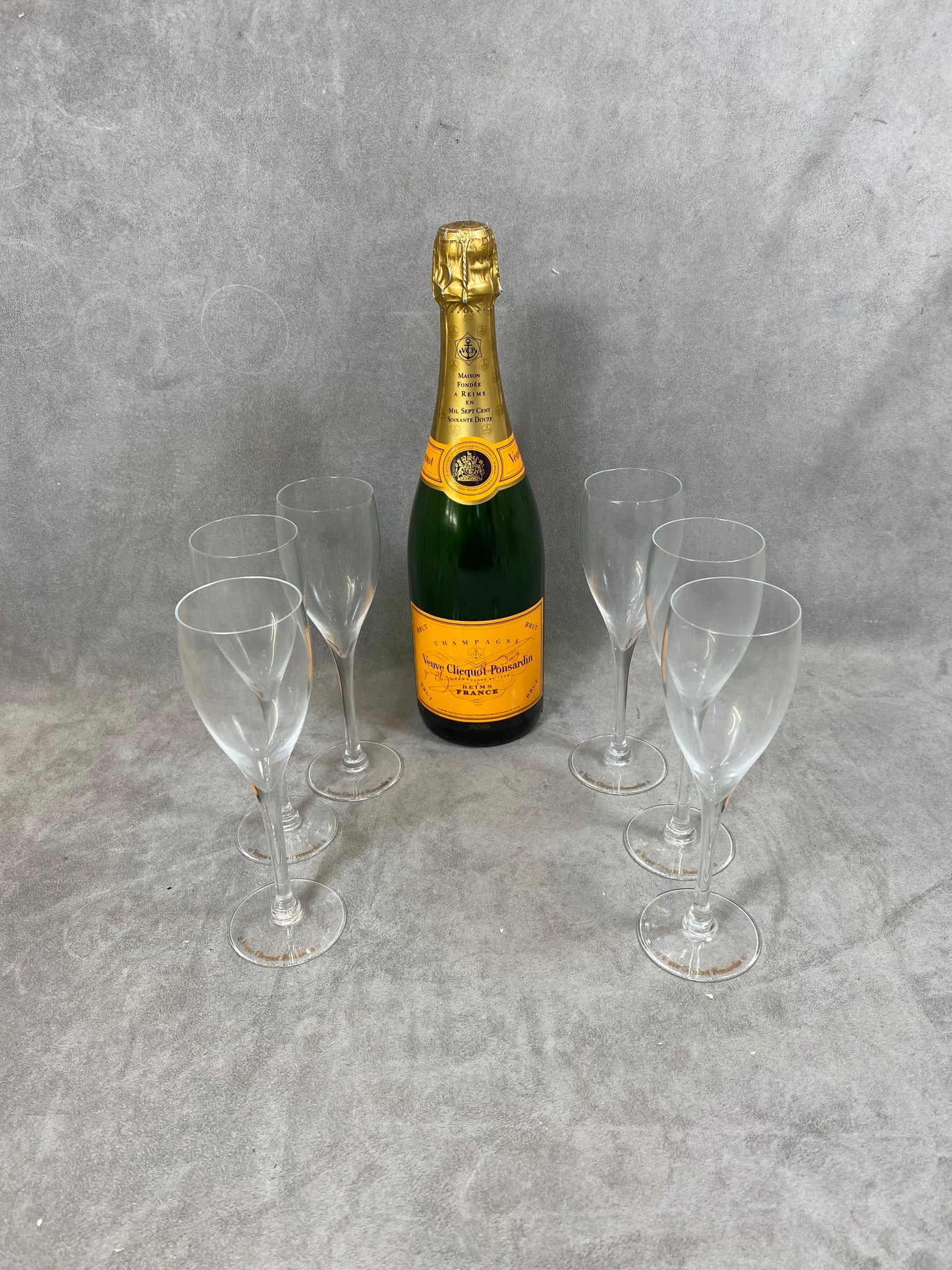 RARE 6 Flûtes Veuve Clicquot L'authentique en verre soufflée bouche vintage made in France