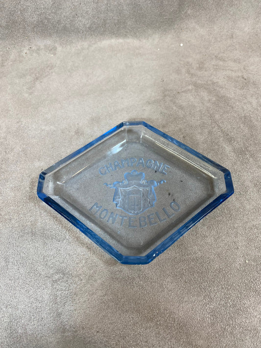 Montebello champagne ashtray in vintage blue glass Made in France