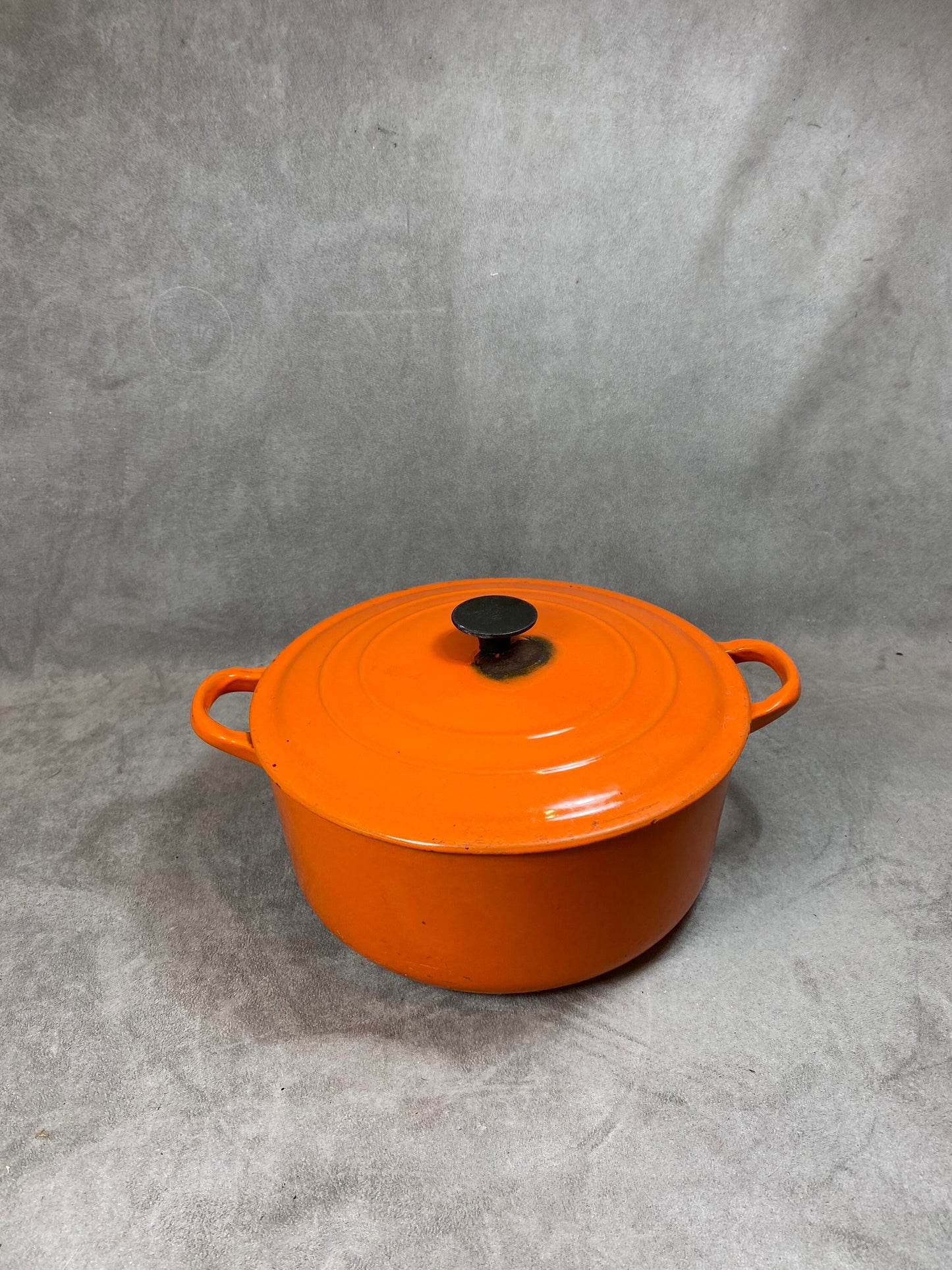 Vintage Le Creuset Cousance Orange Cast Iron Casserole Dish Made in France 1980s