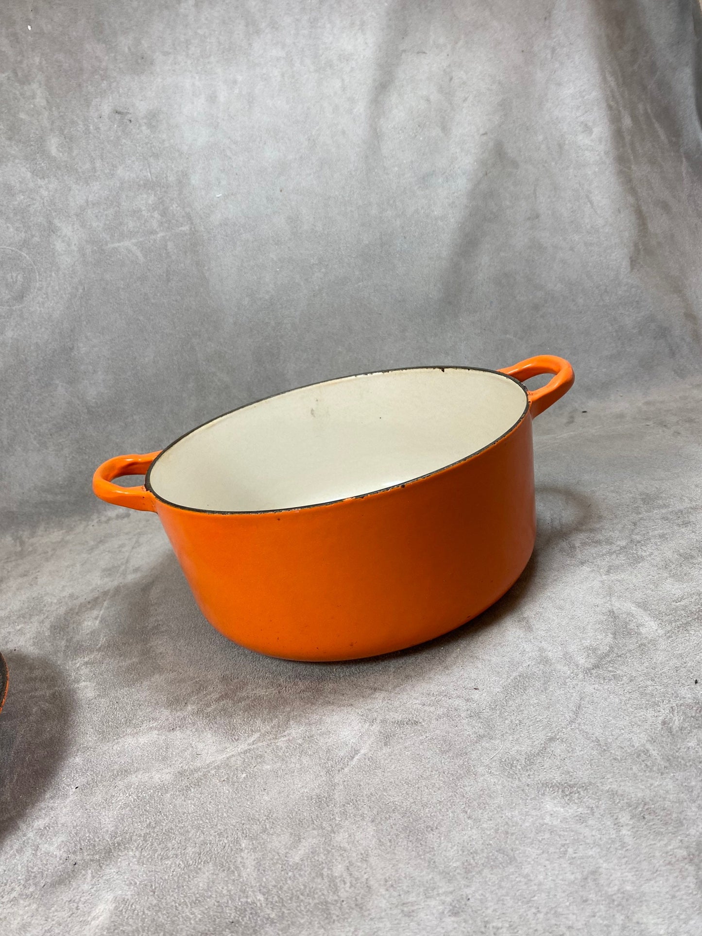 Vintage Le Creuset Cousance Orange Cast Iron Casserole Dish Made in France 1980s