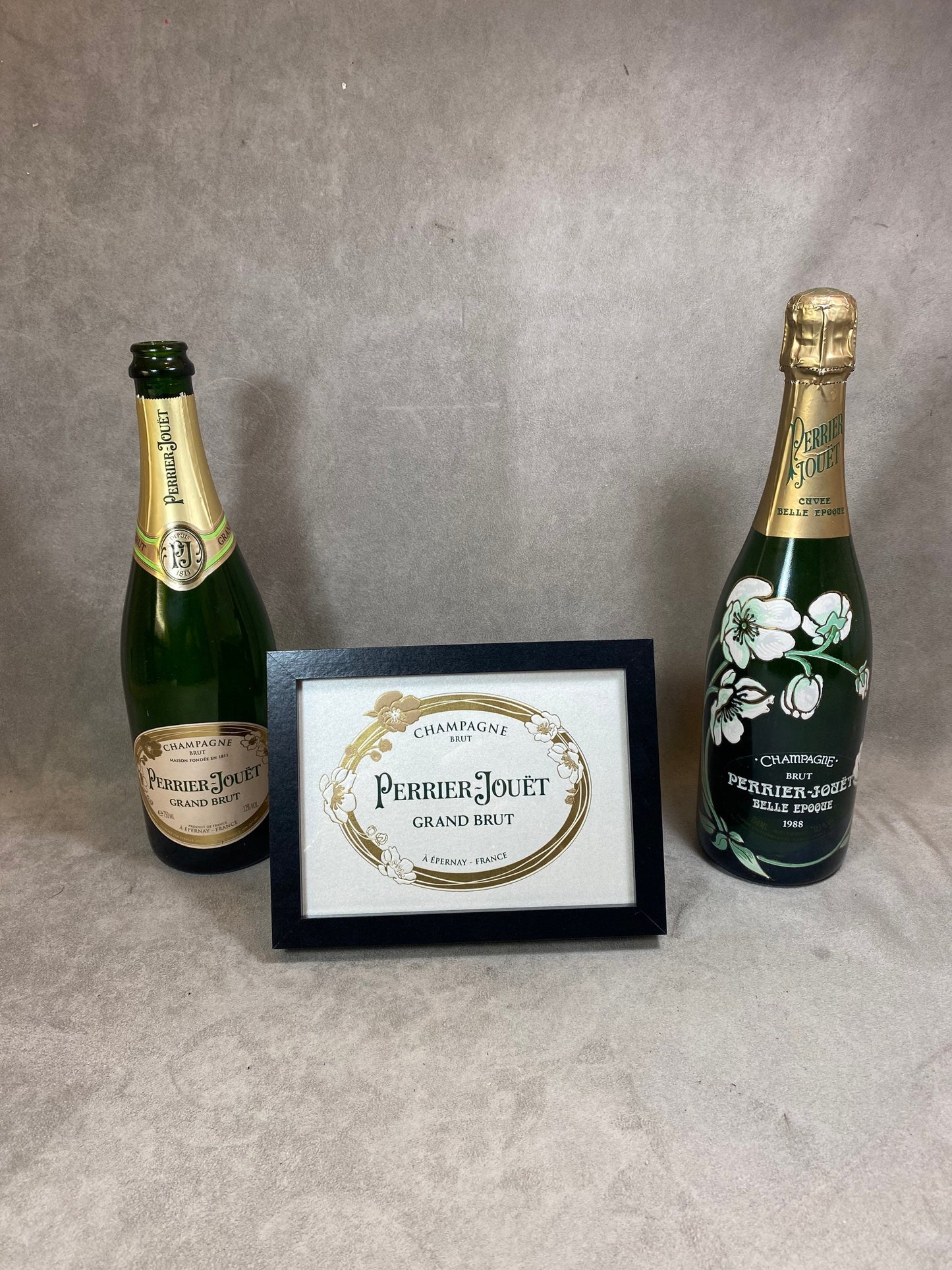 Etiquette de champagne Perrier Jouet Belle Epoque encadré Produit fait main en France