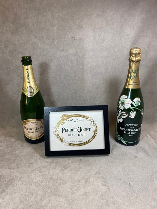 Etiquette de champagne Perrier Jouet Belle Epoque encadré Produit fait main en France