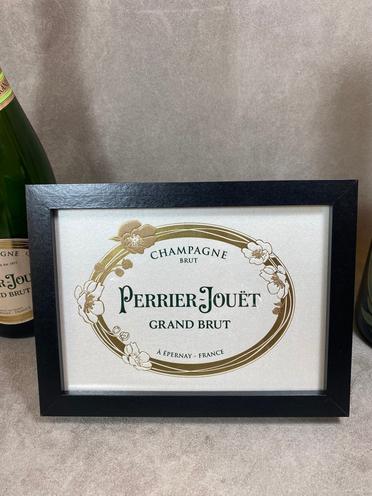 Etiquette de champagne Perrier Jouet Belle Epoque encadré Produit fait main en France